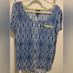 Torrid Blue and White Patterned Blouse